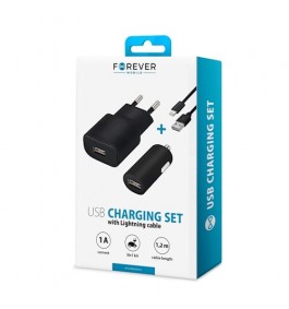 Forever Reseladdare och Billaddare Lightning med USB kabel - Svart