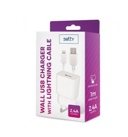 Setty Reseladdare med Lightning USB kabel - Vit