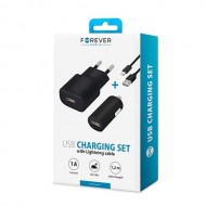 Forever Reseladdare och Billaddare Lightning med USB kabel - Svart